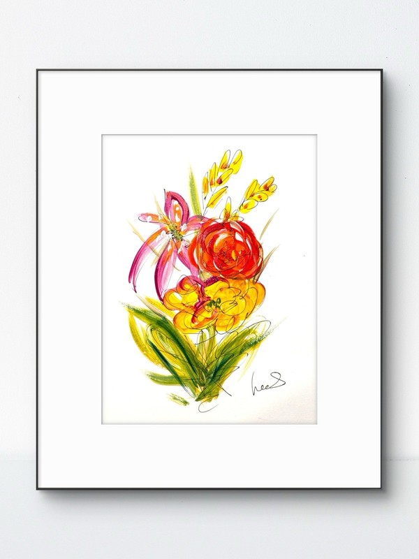SAMATOWIC Original Abstract Flowers 9×12 Paper Handpainted Signed Wall Art 27