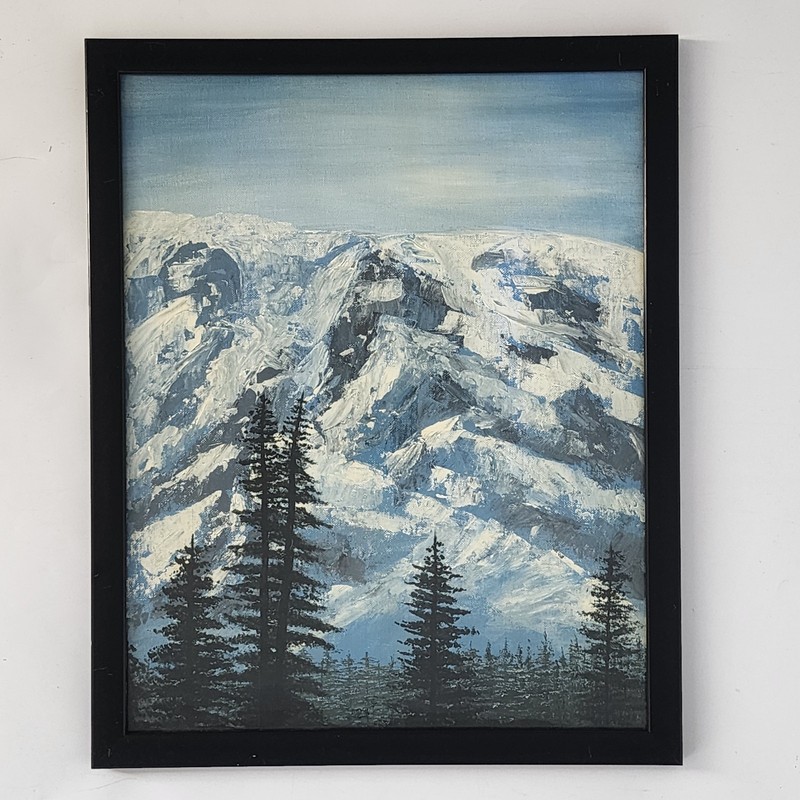 Original Oil Painting 16x20 Mountain Landscape Snow Peak Forest Bob Ross Style gallery
