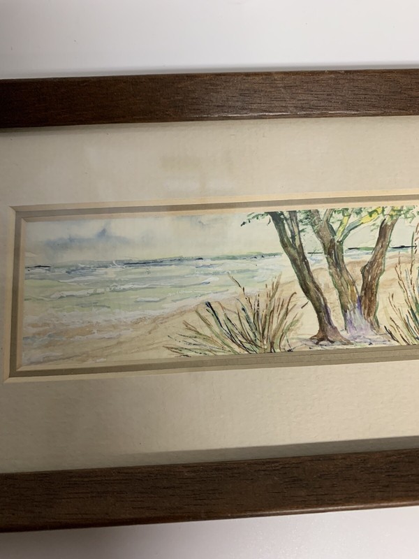 Original Minature Watercolor Beach Scene Signed by Marion Root