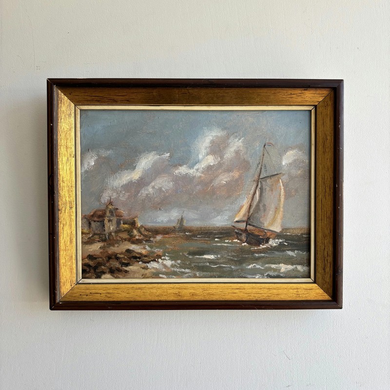 Original Seascape Oil Painting «Sailing Boat» Elegant Dutch Art