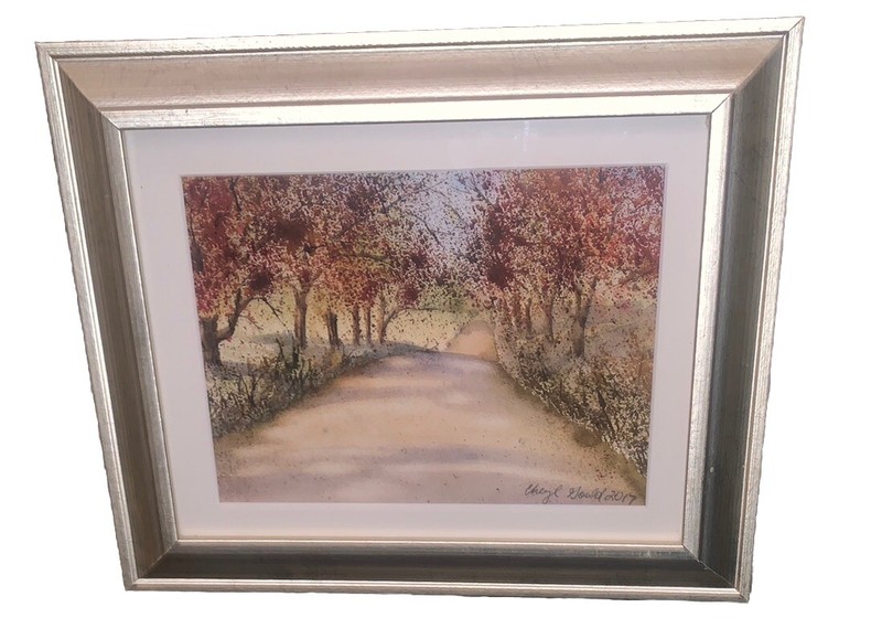 Original ‘17 Signed Cheryl Gould ‘Down The Road’ Landscape Watercolor 12.25”W gallery