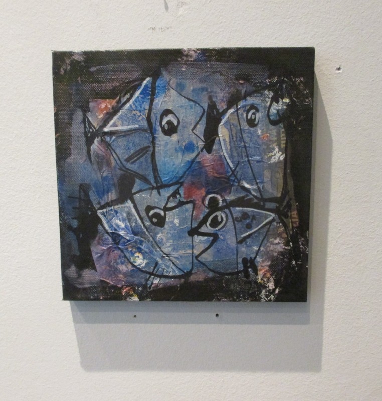Fish collage with paper acrylic picture on canvas unique gouache orig sign ZM gallery