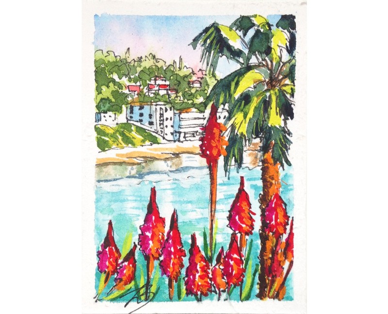 ACEO Original Art Laguna Beach California Painting Small Watercolor Seascape gallery