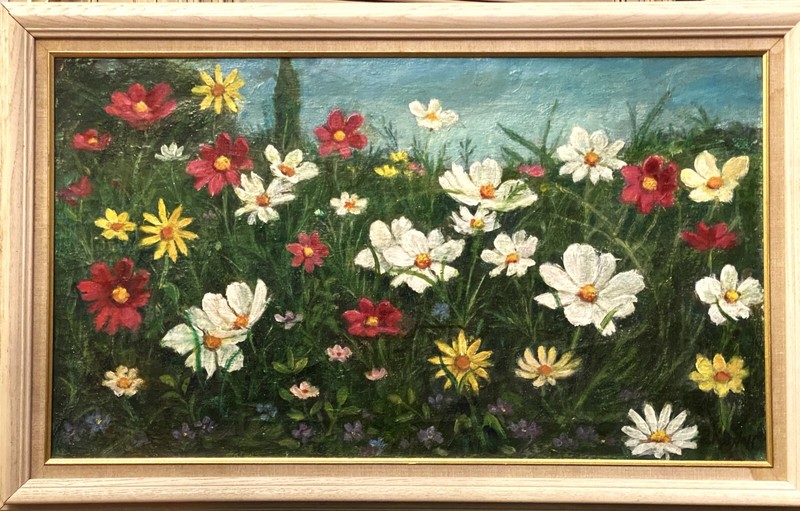 Boris Vassiloff (Russian/American), VTG c. 1970 O/C Still Life «Daisies», Signed