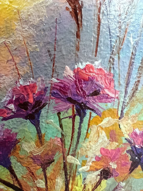 Wildflowers Sunset Original Oil Painting 4x6 Framed Signed Floral Landscape Art gallery