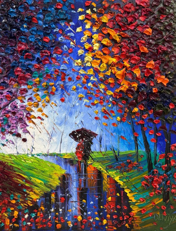 Israeli Art – OLIVIYA – original oil colorful palette knife painting on canvas