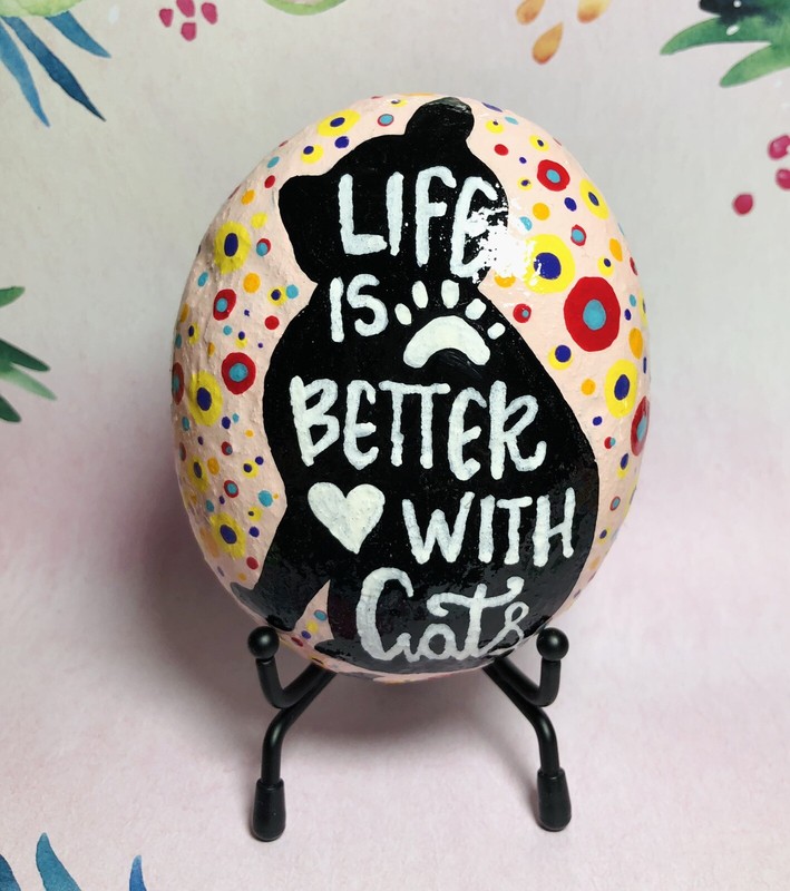Hand Painted Rock With Acrylic Paint/ Seal W. Art Resin/Life is Better with Cats