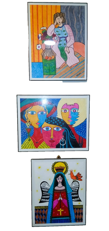 Fauvism Signed Framed 3 Colorful Women Folk Art 14″ X 11″ Prints.1 signedClaudel