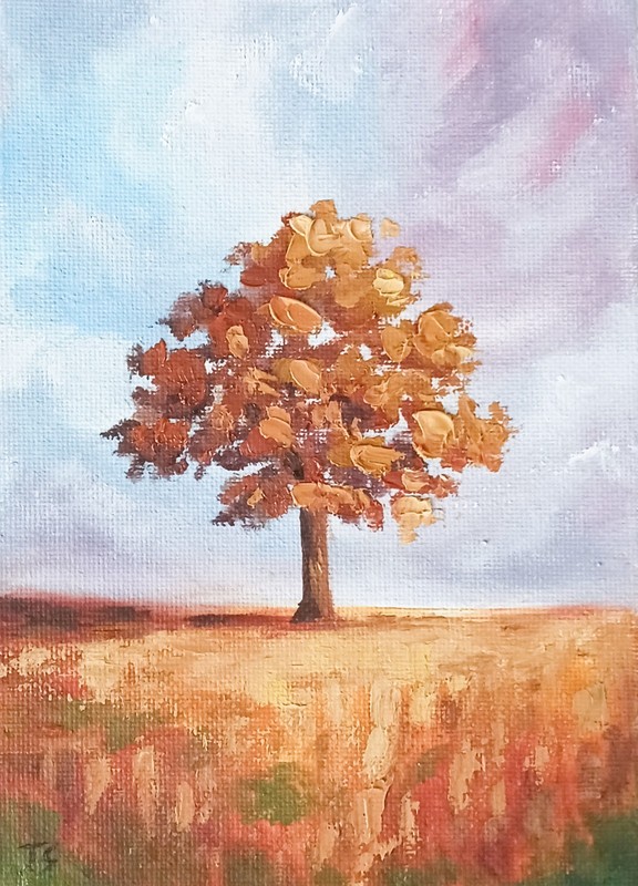 Country Field Tree Small ORIGINAL Oil Painting Impressionism Landscape 5″x7″