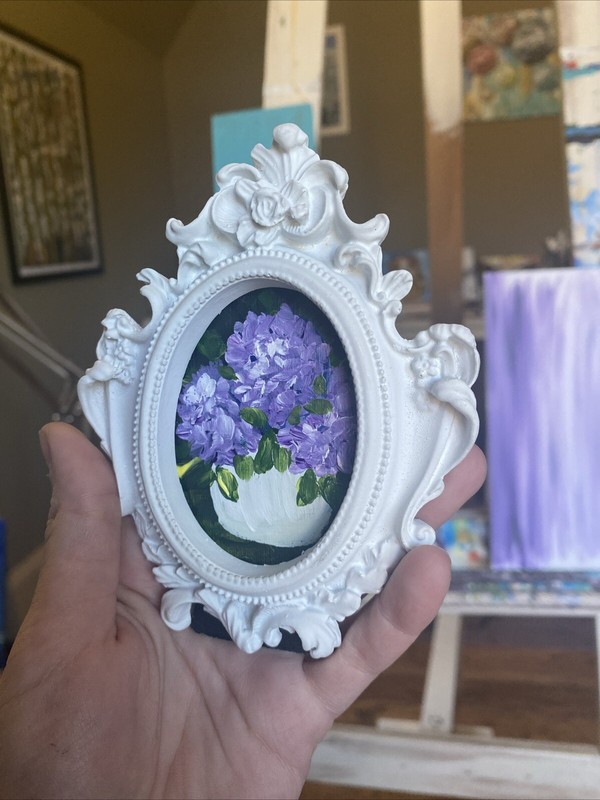 Hydrangea,flowers,Original Painting On Paper,4/5,framed,gold,miniature,small, gallery