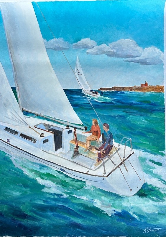 Sailing Off the Coast – Original Acrylic Painting on Unstretched Canvas 36×26