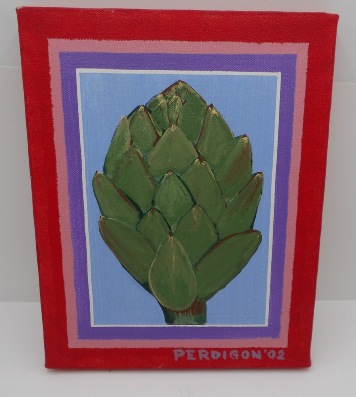 Still life painting of an artichoke created in 2002 by the artist Perdigon