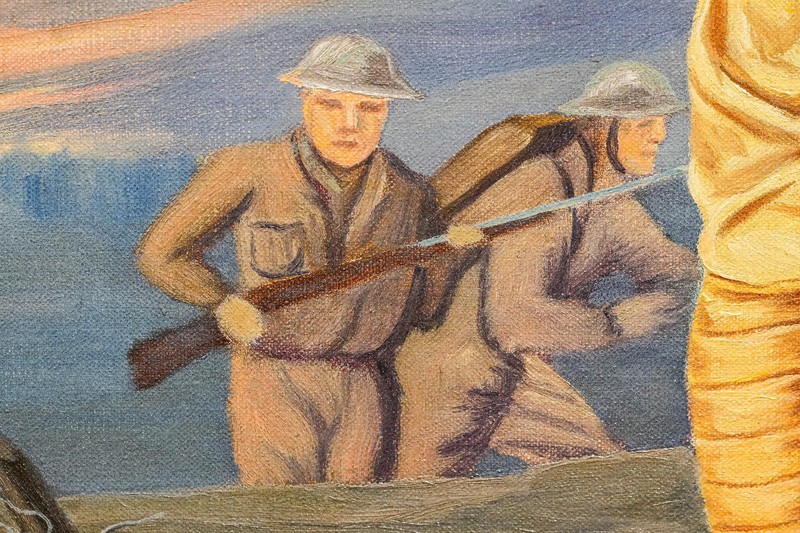 Patriotic Americana Large Framed Antique Oil Painting World War I Soldier Flag gallery