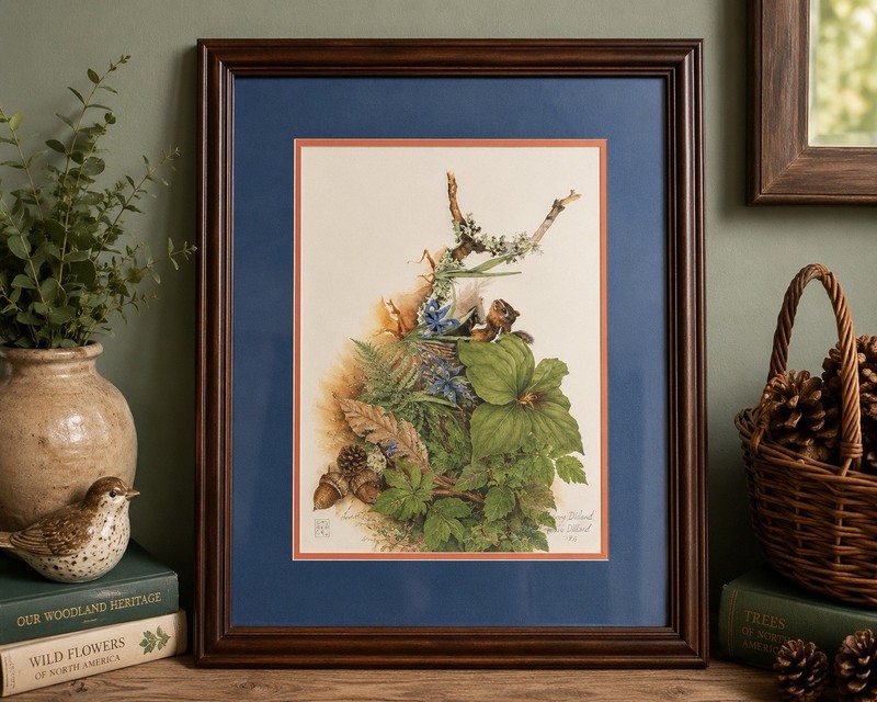 Audrey Dillard Signed Ltd Ed Print 4/134 1986 Chipmunk Woodland Art Framed