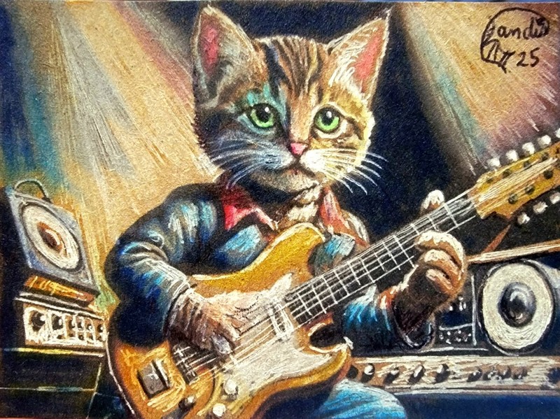 ACEO Jacob Landis Kitty Tabby ORIGINAL Art Print # Of 25 "Three Cats And A Truck gallery