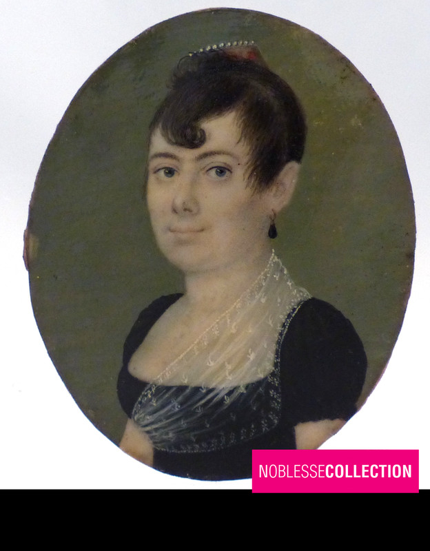 ANTIQUE EARLY 1800s FRENCH EMPIRE HAND PAINTED GOUACHE MINIATURE WOMAN PORTRAIT