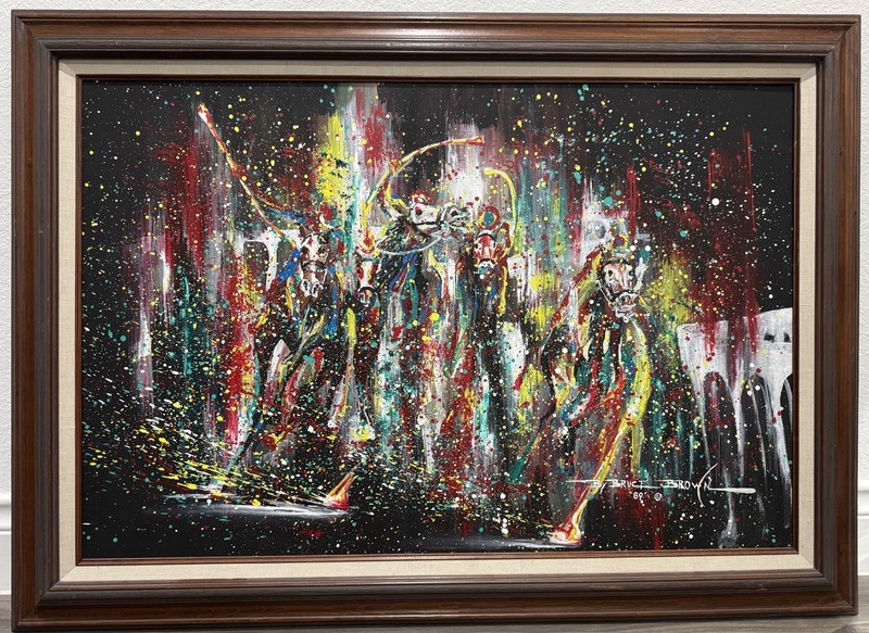 Vintage Signed Original Oil Abstract on Canvas Kentucky Derby Bruce Brown 1989