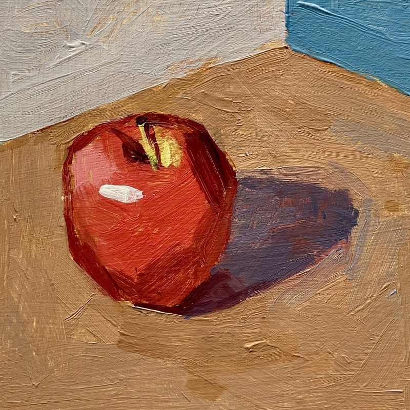 Original Apple Still Life Painting, Acrylic On Hardwood Panel 6x6 inches, Signed gallery