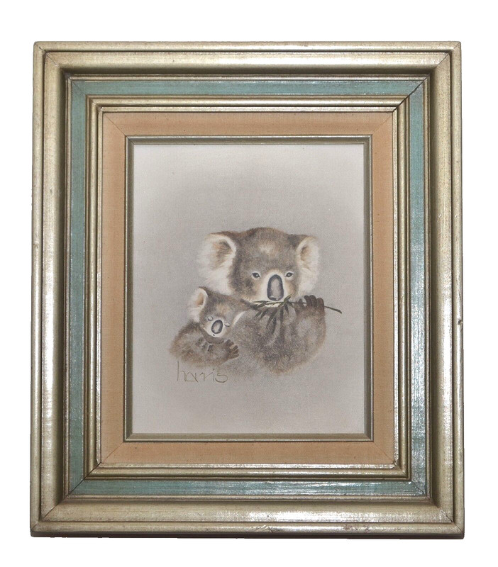 PEGGY HARRIS Original Oil Painting «Nap Sack» 1983 Kwala Bears & Bamboo FRAMED
