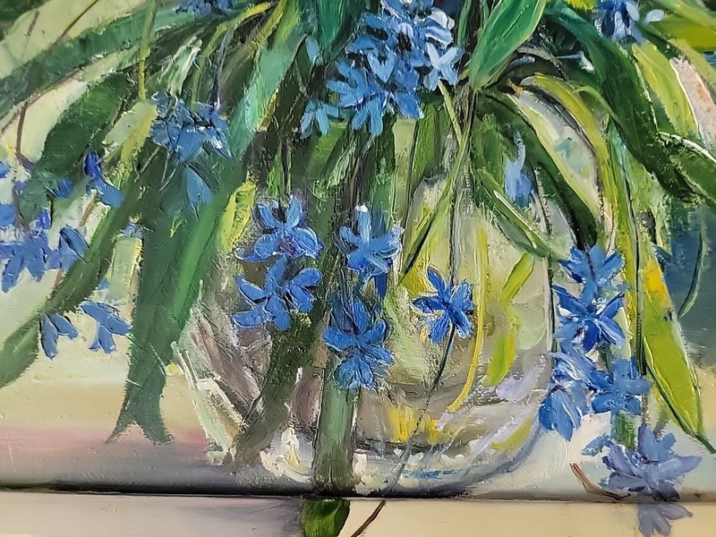 Vintage В Андрухова Ukrainian Artist Blue Snowdrops Flowers Oil Painting Framed gallery