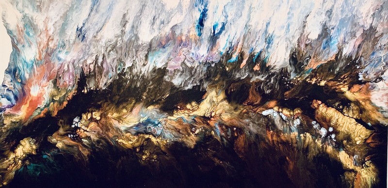 Original Abstract Painting Wall Art Gold Fine Artwork Home Decor Couch Wide