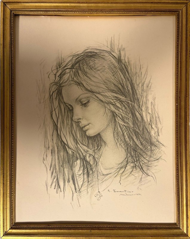 After Giuseppe Tarantino : Portrait Of A Young Girl , Print , Signed 1972