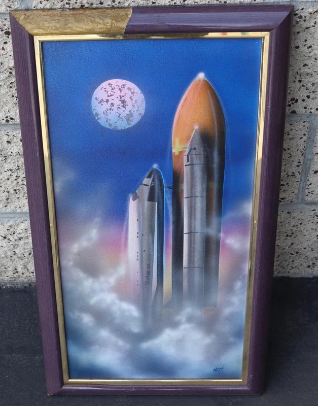 1995 Vintage Beech Street Art Company NASA Space Shuttle Painting WOT 23×12″