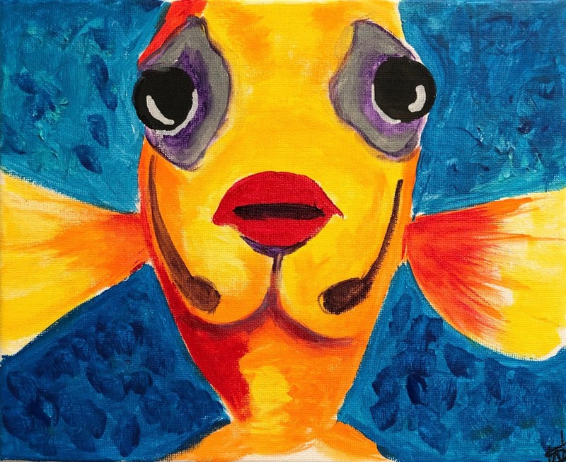 Funny fish expressionist modern fine wall art painting 8x10 canvas original gallery