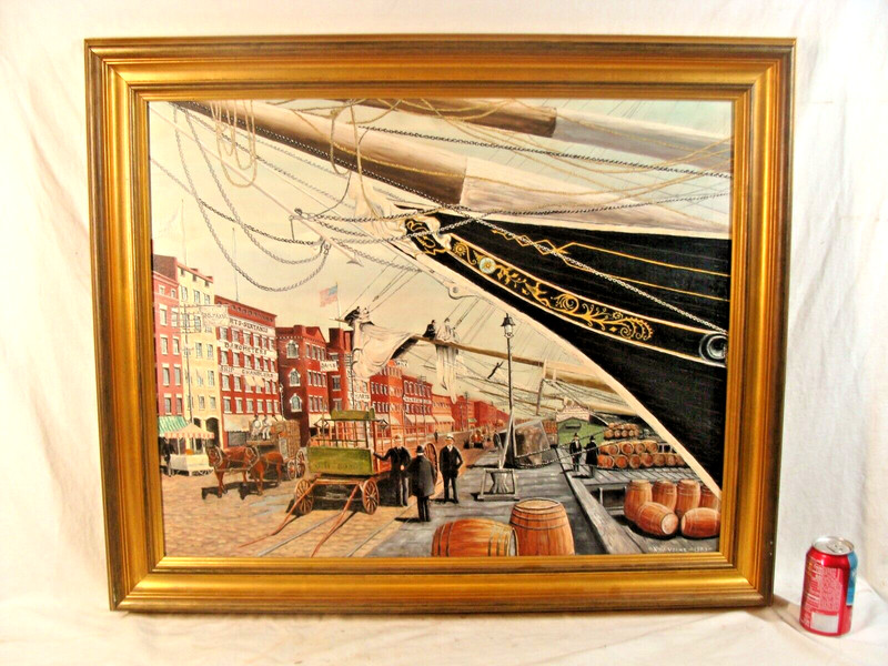 1983 H W Young South Street NY 1880 O/B Cityscape Painting