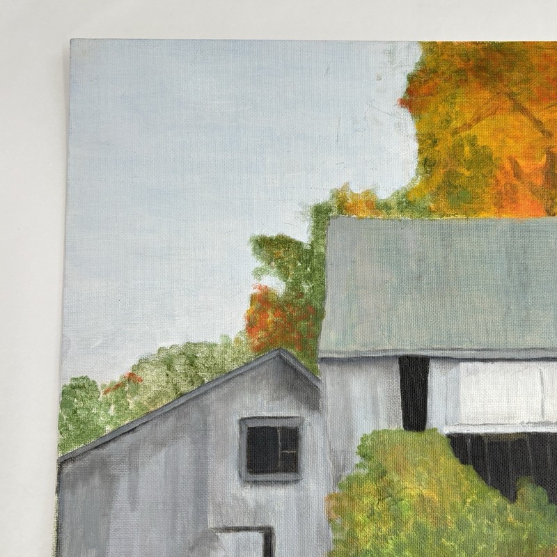 Original Folk Art Barn Landscape Painting Downeast Maine Acrylic 14x18 Unsigned gallery