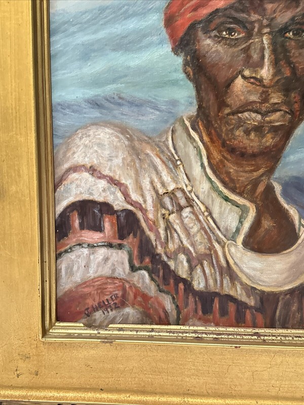 HELLER VINTAGE BLACK PORTRAIT MAN MEN LANDSCAPE SIGNED OIL 20 INCHES AMERICAN gallery