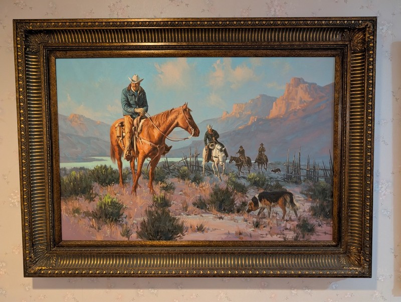 Harold Lloyd Lyon ‘Cowboys’ Oil on Canvas 24×36 Signed 1990 Framed