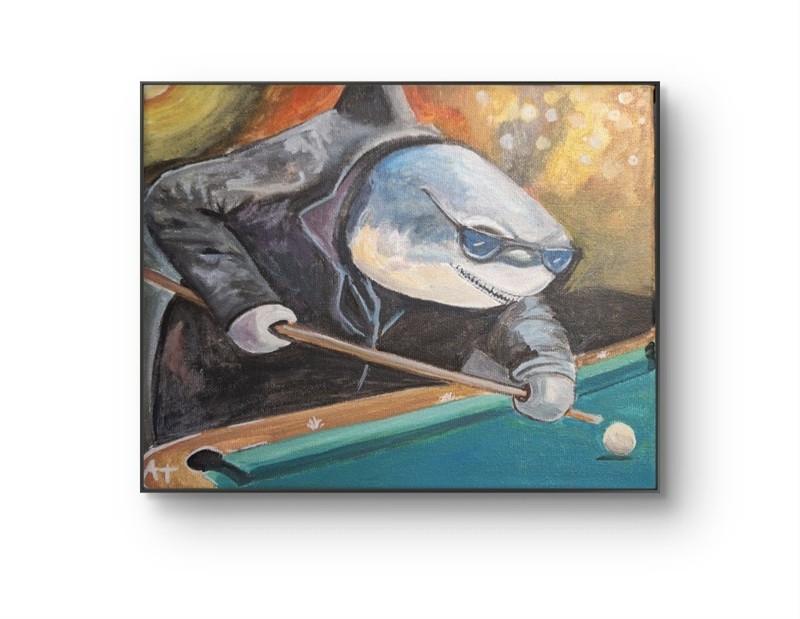 Original Acrylic 8×10 Pool Shark Impressionist Canvas Signed Wall Art