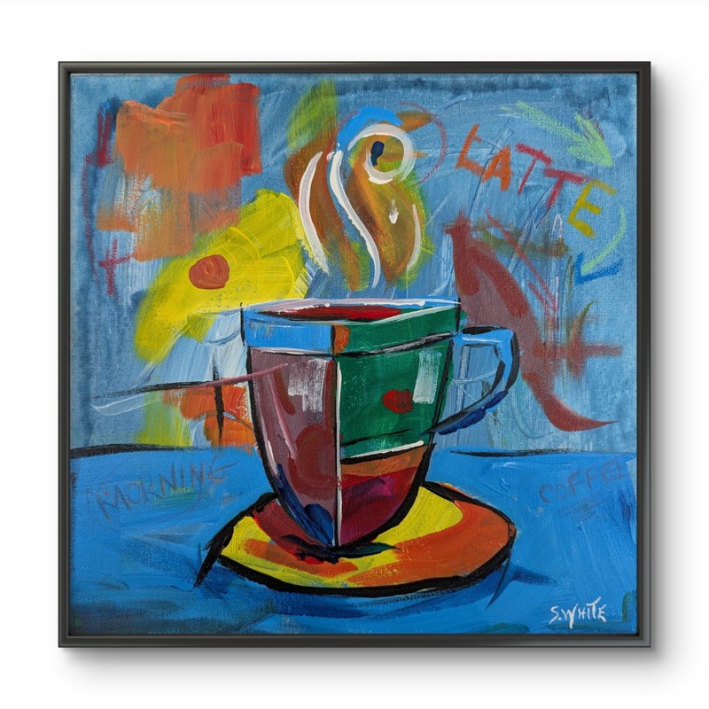 Coffee Latte Original Painting 12×12 Canvas Neo-Expressionism Kitchen Art SWhite