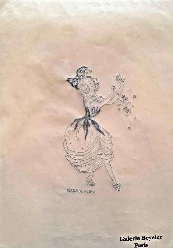 Gerda Wegener, Handmade Ink Drawing On Paper, Signed, Stamped A4 gallery