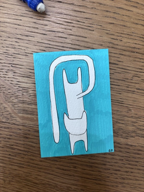 ACEO Original Art, Abstract Cat, Acrylic Marker Painting