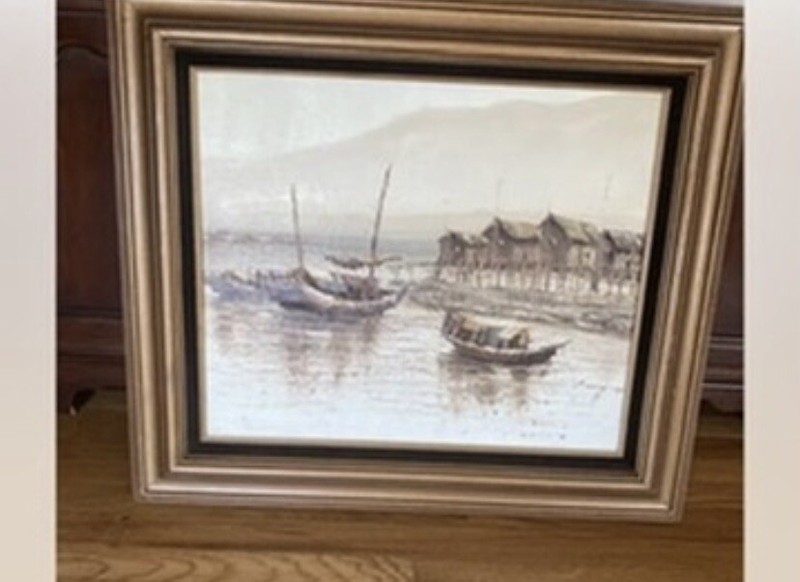 P.Wong -Painting-Boat-frame W/black Velvet