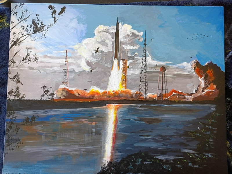 Artemis II Integrity Launch | 16″ x 20″ Canvas | Original Acrylic Painting