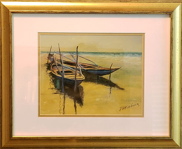 On sunset. Original matted and framed pastel on paper 18×28 cm painting