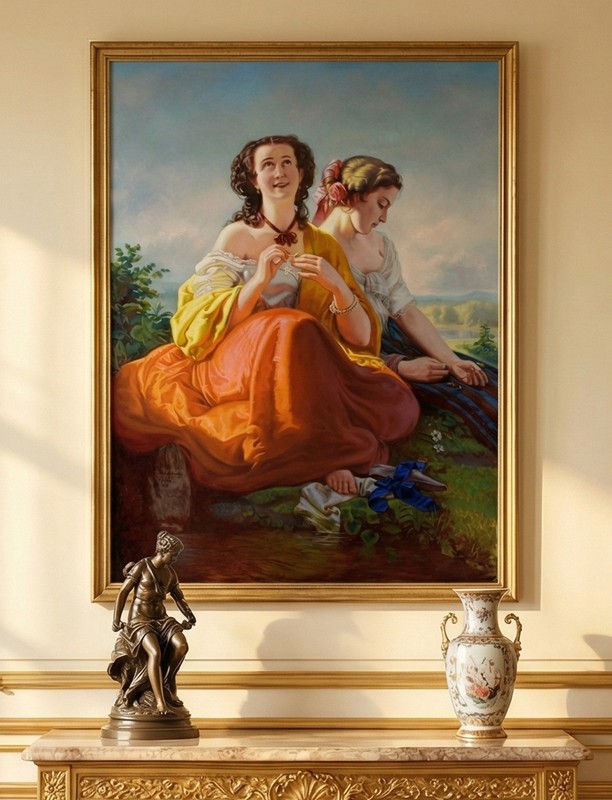 Large Original Oil Painting Classical Figurative Romantic Museum Style 47x35in