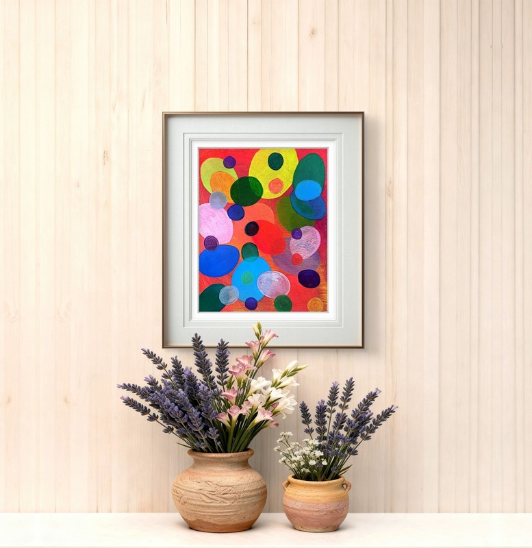 Mid Century Modern Abstract Acrylic Painting Colorful Art Original 11x14 gallery