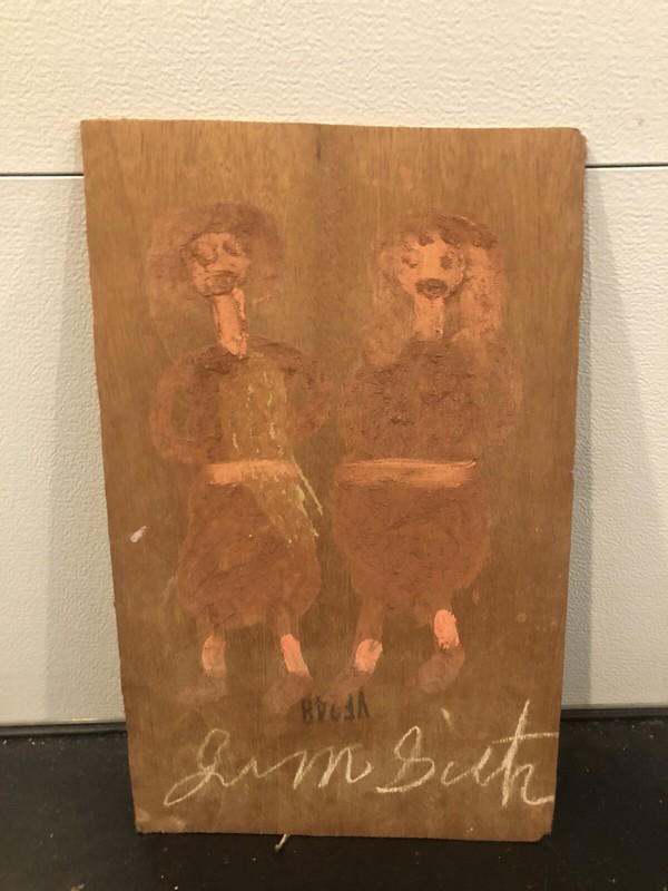Jimmy Lee Sudduth “Dancing Girls” Wood Panel 12.5” x22 Alabama Folk Art Signed