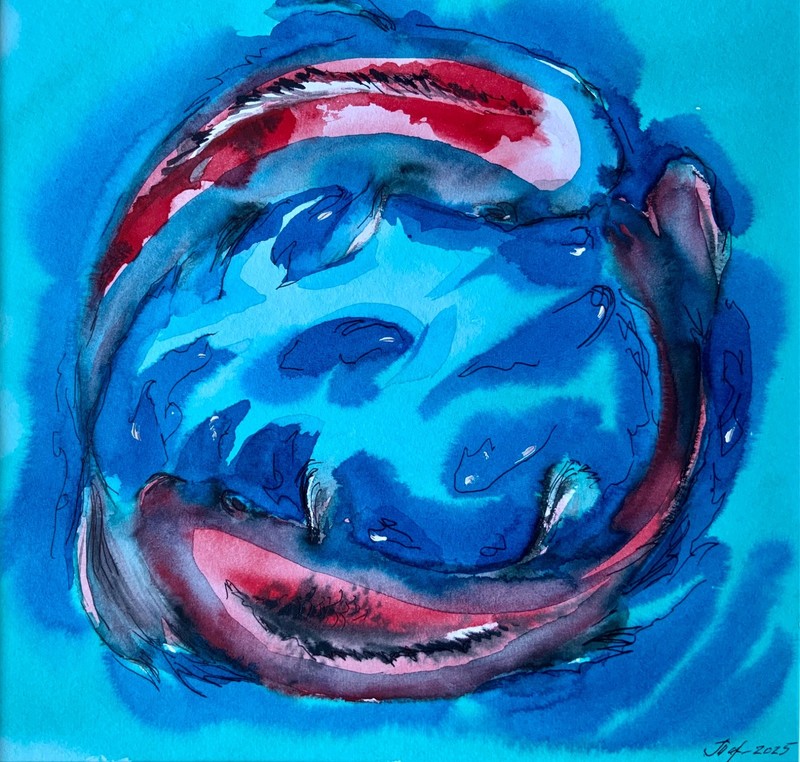 Original watercolor painting «Koi Fish» 25x25cm, by Inna Tarasova