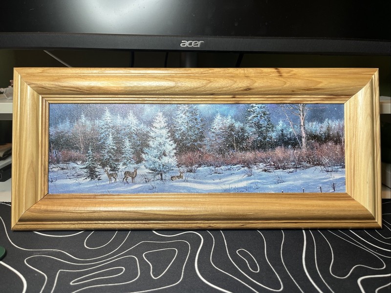 11.5×3 Inch Watercolor Painting Of Winter Forest, With Frame Is 14.25×6.25 Inch
