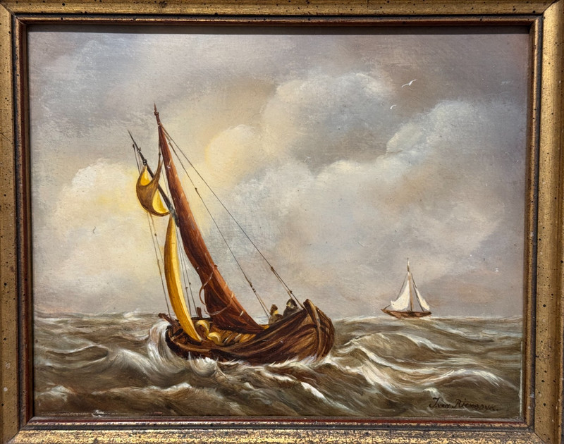 J VAN RIEMSDYK SIGNED ORIGINAL OIL PAINTING NAUTICAL SEASCAPE DUTCH FLEMISH SHIP gallery