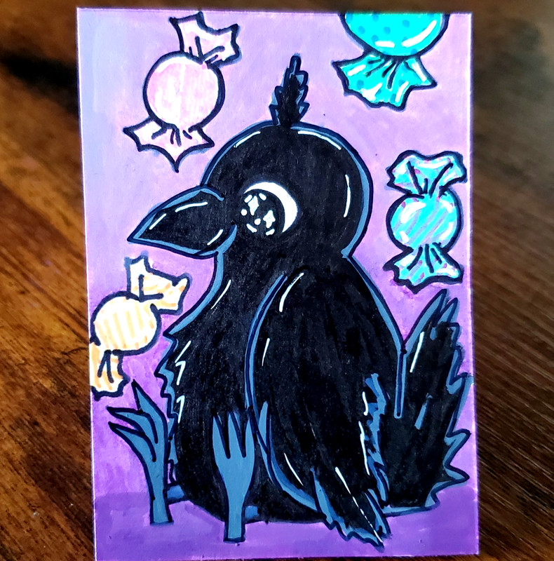 ACEO Original Art Card Raven OOAK Cryptid Painting Cute Crow art