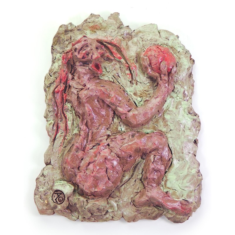 Relief ceramic «Eva der Apfel» unique sig. by Prof. em. A. Loeschner-Gornau