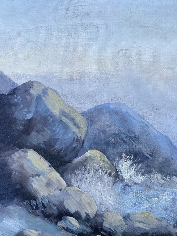 Impressionist Anonymous Rocks By The Sea Surf Waves Coast Maritime 68.5X31CM gallery