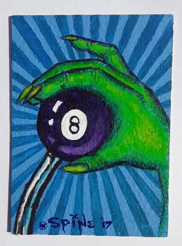 Tiny Size Original Art by Spine Hot Rod Shifty 8 Ball Monster 2.5 x 3.5 ACEO
