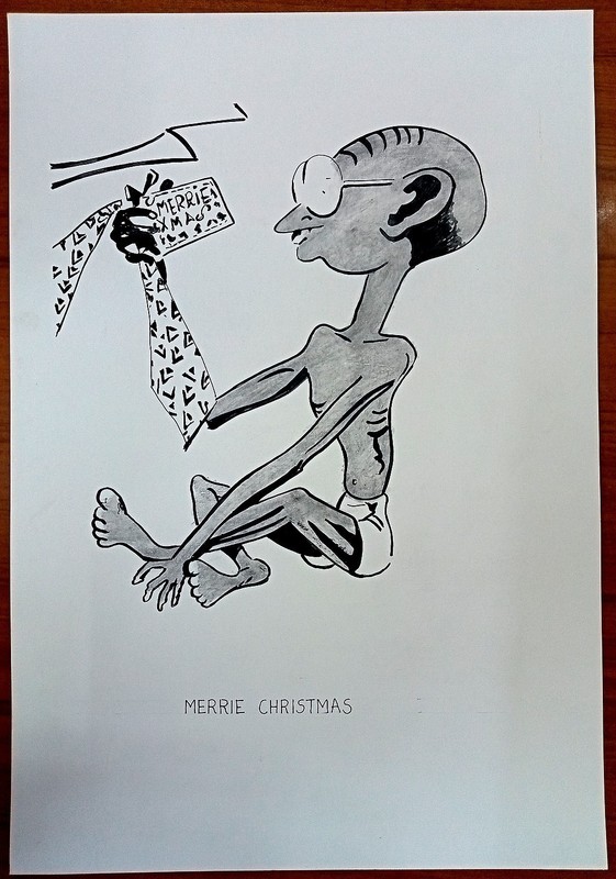GANDHI IN CARTOONS hand painted framable poster MERRIE CHRISTMAS 12×16 inches